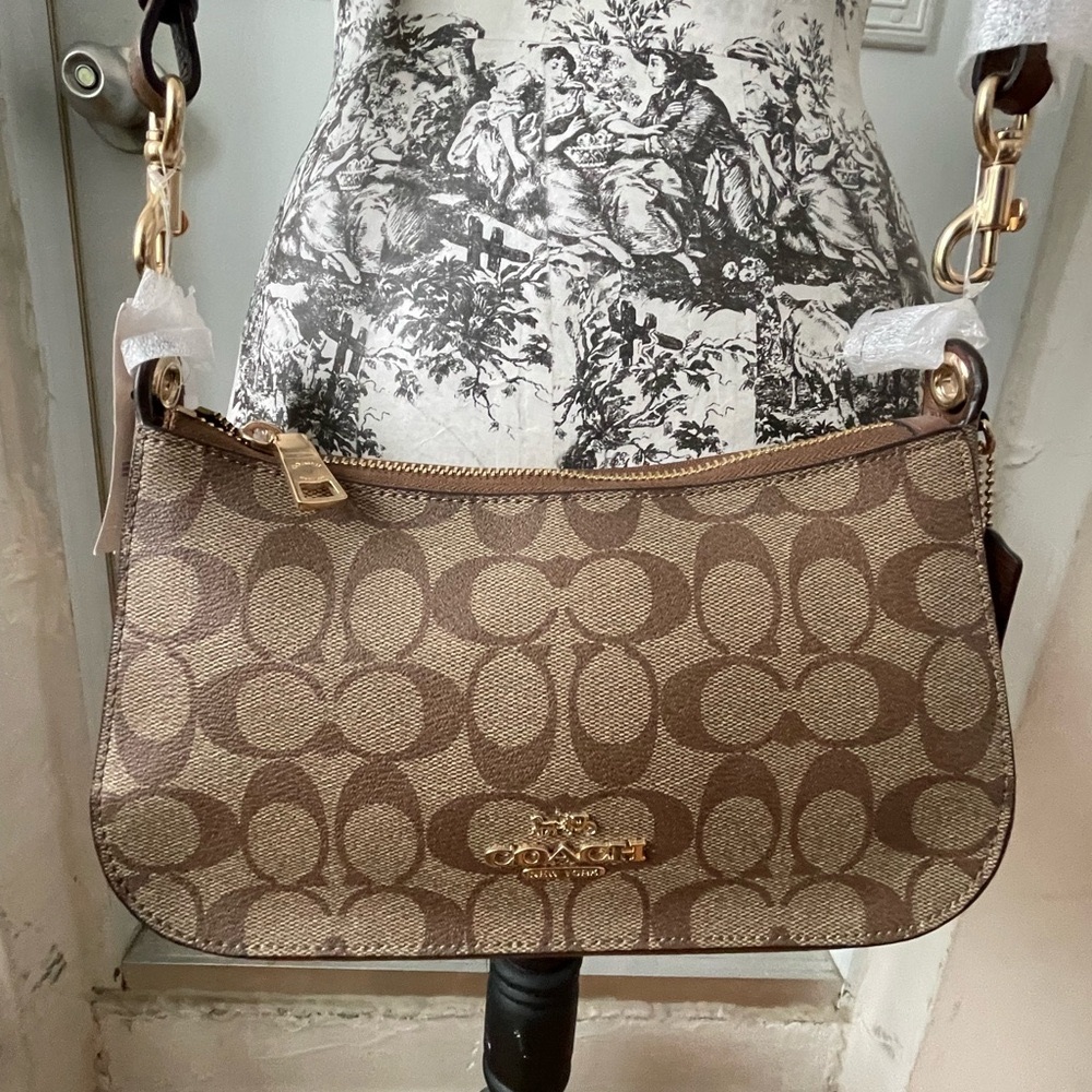 Coach Brown Monogram Shoulder Bag with Gold Hardware